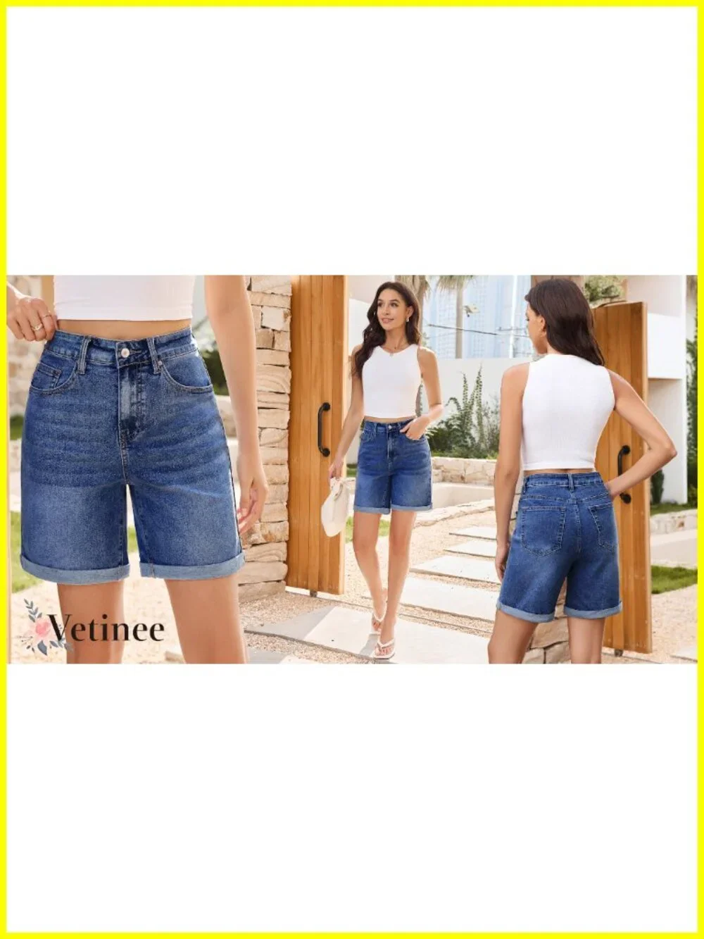 High Waisted Fold Hem Stretchy Denim Shorts 7